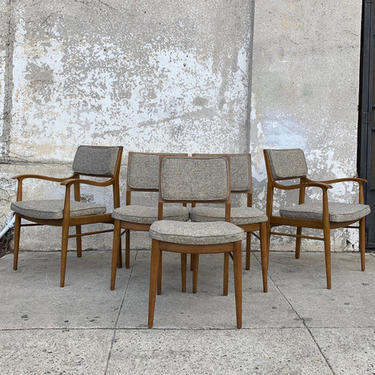 Set of 5 vintage mid century reupholstered dining chairs 
