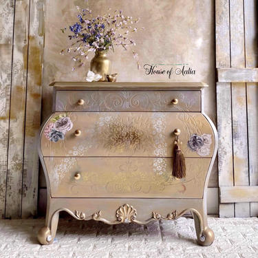 Bombe Chest - Chest of Drawers | Vintage |Storage Chest | Entryway Table | Antique Dresser | Metallic Chest 
