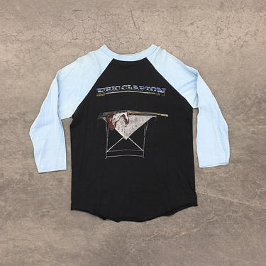 Vintage Eric Clapton Raglan Tee Retro 1980s American Tour + Size XL + English Rock + Blues + Band T-Shirt + Unisex Apparel 