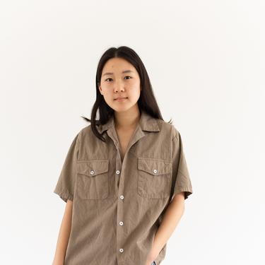 Vintage Overdye Mushroom Brown Short Sleeve Shirt | Simple Cotton Work Blouse | M | 