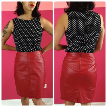 1980s Red Leather Pencil Skirt by LostGirlsVtg