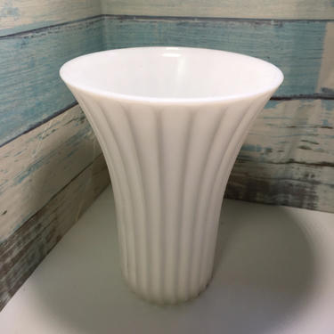 Vintage Flared top fluted/ribbed side tall milk glass vase by JoyfulHeartReclaimed