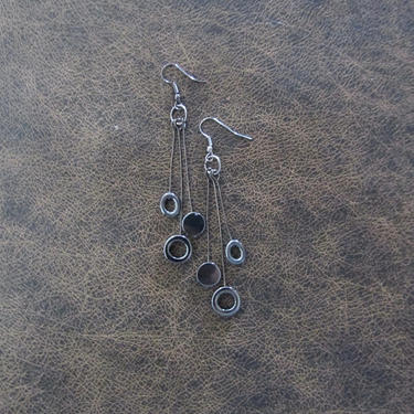 Long gunmetal hematite dangle earrings, bold statement earrings, geometric gray earrings, minimalist earrings, unique, steampunk goth 