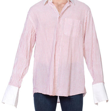 1970'S ARTIOLI Red &amp; White Cotton Bespoke Men's  Shirt With French Cuffs 