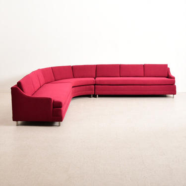 Vintage Cherry Red Sectional Sofa, Newly Upholstered 