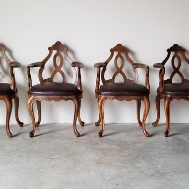 Italian Biedermeier Style Sculptural Carved Fruitwood Armchairs - Set of 4 