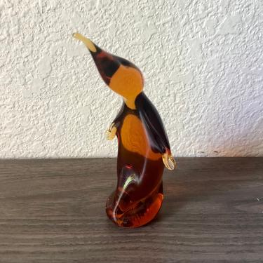 Vintage Viking Glass Penguin , Amber Glass, vintage midcentury modern glassware,, Swan paper weight, Glass whale 