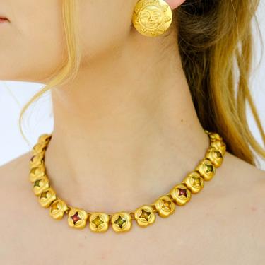 Vintage 80s Anne Klein Signed Oversized Gold Sun Clip on Earrings | Statement Piece, Clip On Earrings | 1980s Designer Earrings 