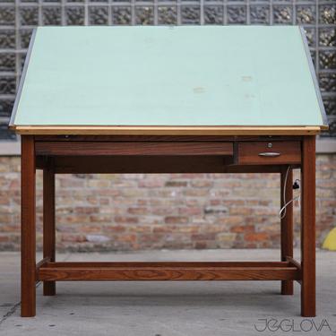 vintage drafting table by Stacor of Newark, NJ, antique work desk, vintage industrial table 