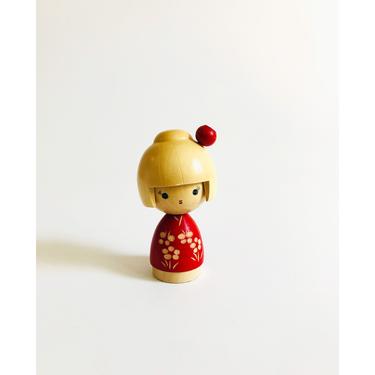 Vintage Red Japanese Kokeshi Doll 
