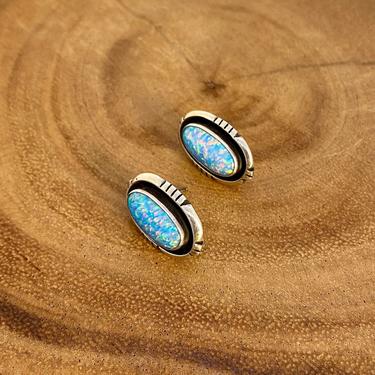 GLITTER EFFECT Vintage Opal Earrings | Vintage Opal Jewelry | Synthetic Opal | Vintage Silver Jewelry | Native American Navajo Jewelry 