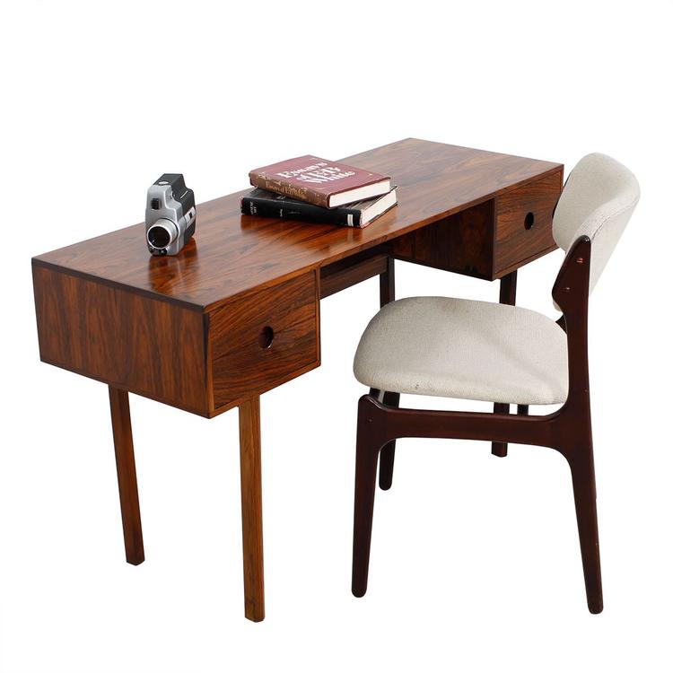 Petite Danish Modern Rosewood Split Drawer Desk