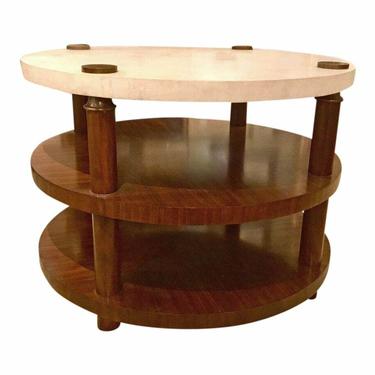 Henredon Transitional Mahogany Finished Wood and Stone Two-Tier Center Table