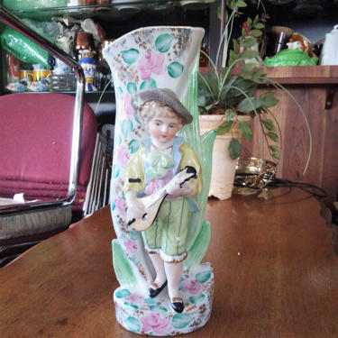 VICTORIAN Rose Vase// Pink Floral// Shabby Chic Decor// Vintage Figural Vase// Gift for Her 