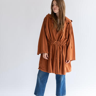Vintage Rust Overdye Hood Jacket | Smock Drawstring Anorak Layer | Large Cotton Workwear Style Military Utility Work Jacket 