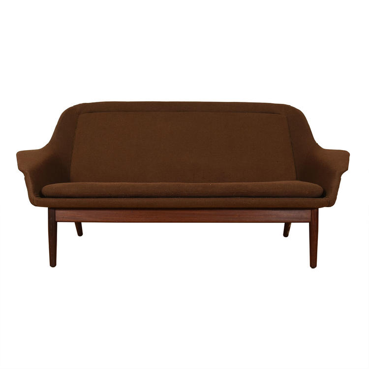 Arne Vodder Upholstered Brown Sofa w/ Teak Legs