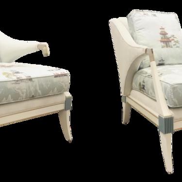 Contemporary Caracole Asian Modern Empress Club Chairs - a Pair