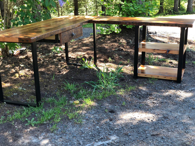 L Shaped Desk With Shelves Industrial Desk Reclaimed Wood Desk