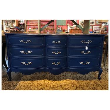 Navy blue French provincial dresser with 9 drawers. 65 long / 19 | Miss Pixies - Washington, DC | ATTIC Navy blue French provincial dresser with 9 drawers. 65 long / 19 | Miss Pixies - Washington, DC | ATTIC