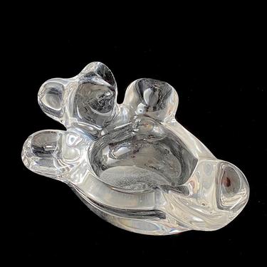 Vintage Whimsical Modernist Fine French Art Glass Crystal Teddy Bear Bowl Art Vannes Figural Bowl Sculpture France 1960s 