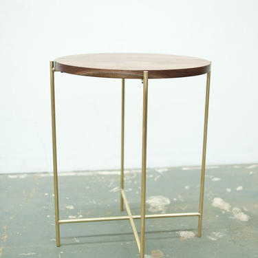 FREE SHIPPING Side Table - Solid Walnut and Brass Base 