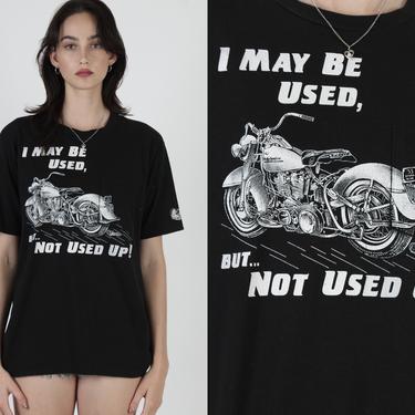 Used But Not Used Up T Shirt / Vintage 80s Harley For Bikers Only Tee / Motorcycle New Mexico Dealer / Mens Black 50 50 Pocket T Shirt 