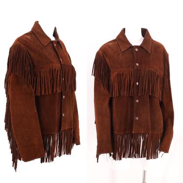 70s brown suede western fringe jacket M / vintage 1970s rock and roll Woodstock era chocolate fringed jacket  medium 