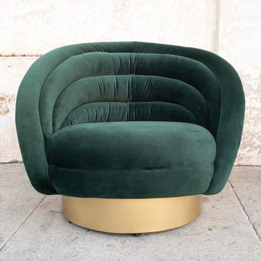 Custom Swivel Club Chair in Emerald Green Velvet