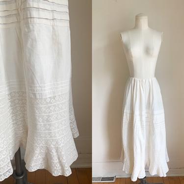 Edwardian 1910s Lawn Cotton Skirt / Petticoat // up to 34&quot; waist 