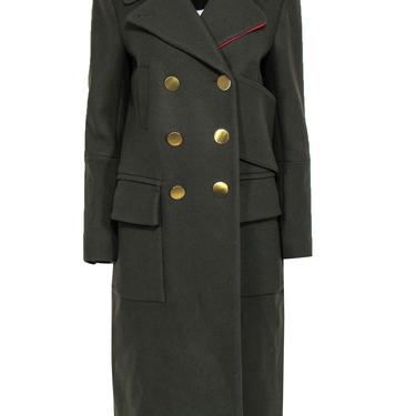 Tibi - Olive Wool Blend Military Trench Coat w/ Oversized Buttons Sz 6