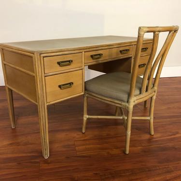 McGuire Vintage Bamboo Writing Desk With Matching McGuire Rattan and Leather Chair 