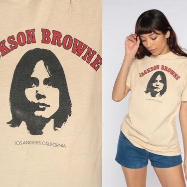 Vintage Jackson Browne Shirt 80s Band Tshirt 1980 Tour Tshirt Los Angeles Concert T Shirt Tee Single Stitch 1980s Hanes Beefy T Medium Large 