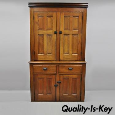 Large 19th Century Oak Wood Tall Blind Doors Cupboard Cabinet Step Back Hutch