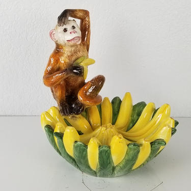 Italian Hollywood Regency Ceramic Monkey &amp; Bananas  Bowl . 