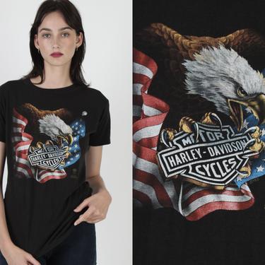3d Emblem T Shirt / Harley Davidson Motorcycle T Shirt / Vintage 80s Biker Screaming Eagle T Shirt / Soft Black 50 50 Single Stitch Tee 