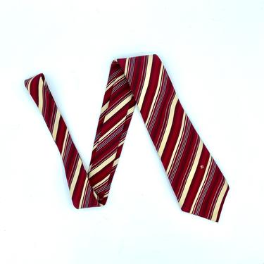 Vintage 1970s Pierre Cardin Silk Necktie, 70s Men's Designer Rep Tie, Luxe Red Ivory Striped Tie, Made in France, Gift for Him 