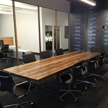 Wood Conference table in thick reclaimed wood and steel legs in your choice of color, size and finish 