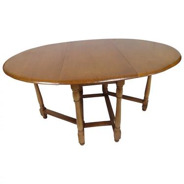 Oval Dining Table | Vintage Drop Leaf Dining Table With Gate Legs Made Of Solid Wood Imported From England 1970's 