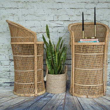 SHIPPING NOT FREE!!! Vintage Wicker Bar Stools set of 2/ Plant Stands 