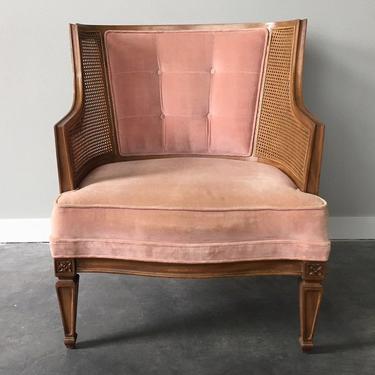 vintage cane and pink velvet slipper chair.