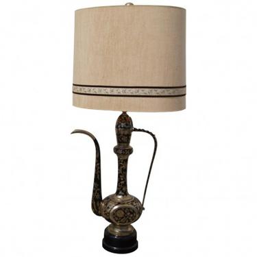 Large Vintage Table Lamp from Decorative Indian Brass Teapot