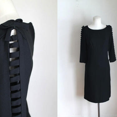 vintage 1960s Cage Sleeve Black Cocktail Dress / M 