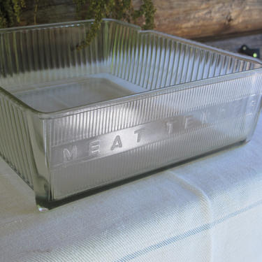 Vintage Refrigerator Glass Meat Tender Dish 1950s Kitchen Glass Casserole Dish 1950s Glass Storage 50s Fridge Accessory Drawer Bin 