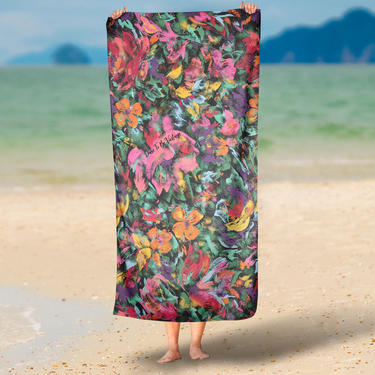 Floral Abstract Beach Bath Towel ~ Flowers Bathroom Decor ~ Vintage Floral Art ~ Floral Print Beach Bath Towel ~ Colorful Floral Decor 