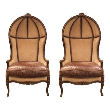 French Vintage Leather and Suede Ballon Chairs Pair