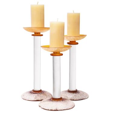 Karl Springer Set of 3 Unique Candle Holders in  Lucite 1980s
