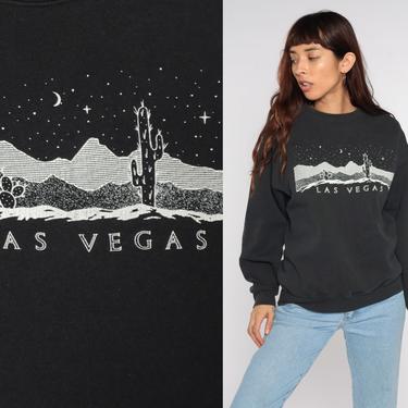 Las Vegas Sweatshirt 80s 90s Cactus Desert Shirt Black Pullover Sweater 1980s 1990s Graphic Vintage Retro Tourist Nevada Medium Large 
