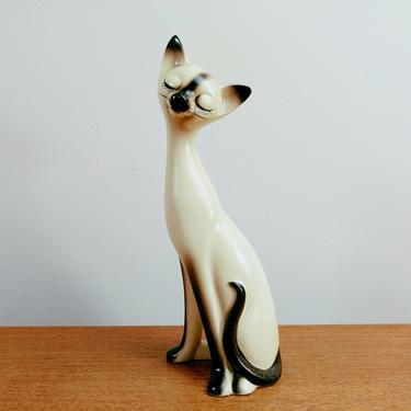 Vintage Norcrest Siamese Cat Figurine A-877 | Female Cat | Long Neck Eyelashes | Made in Japan 