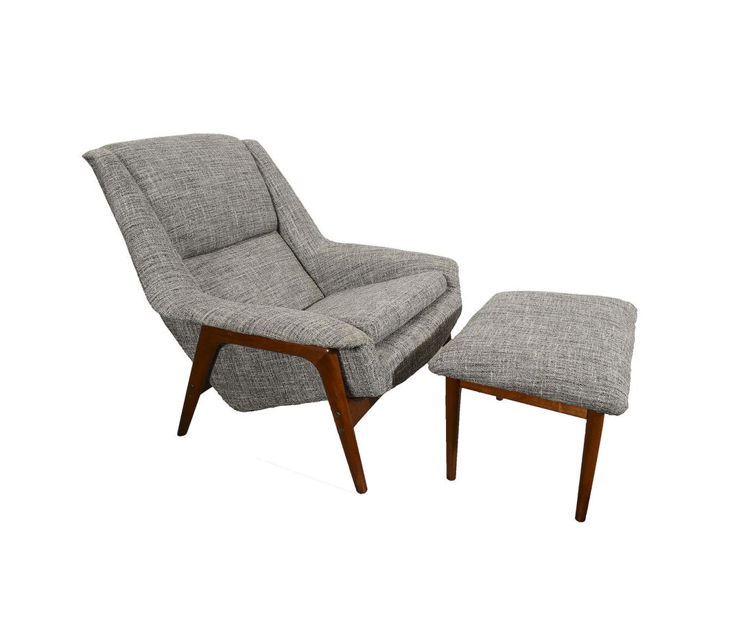 Folke Ohlsson Dux Lounge Chair and Ottoman Grey Tweed from Hearthside