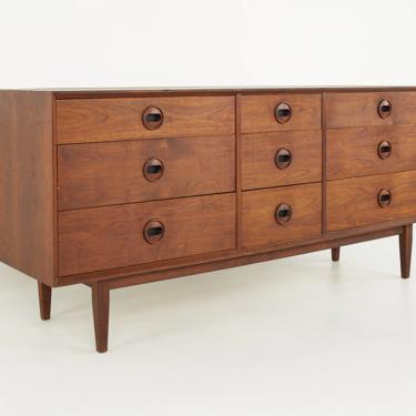 Founders Style Mid Century Walnut 9 Drawer Dresser - mcm 